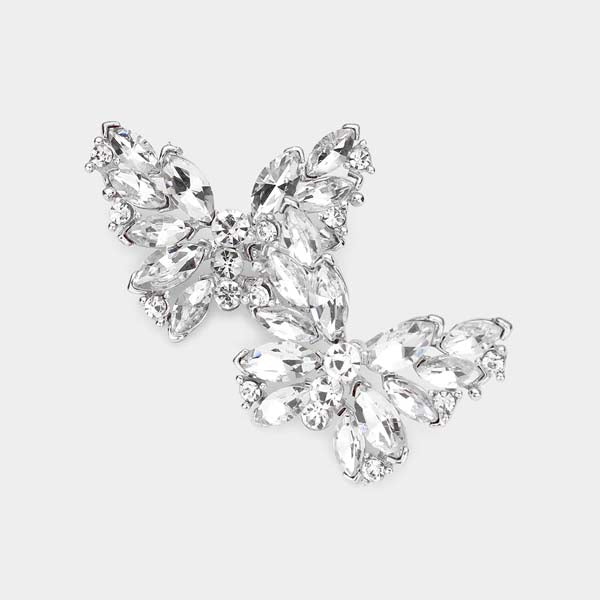 Butterfly Clear Crystal Cluster Silver Evening Earrings