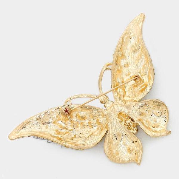Butterfly Clear Crystal Large Gold Brooch by Sparkle Armand