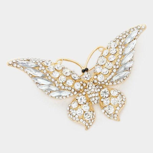 Butterfly Clear Crystal Large Gold Brooch by Sparkle Armand