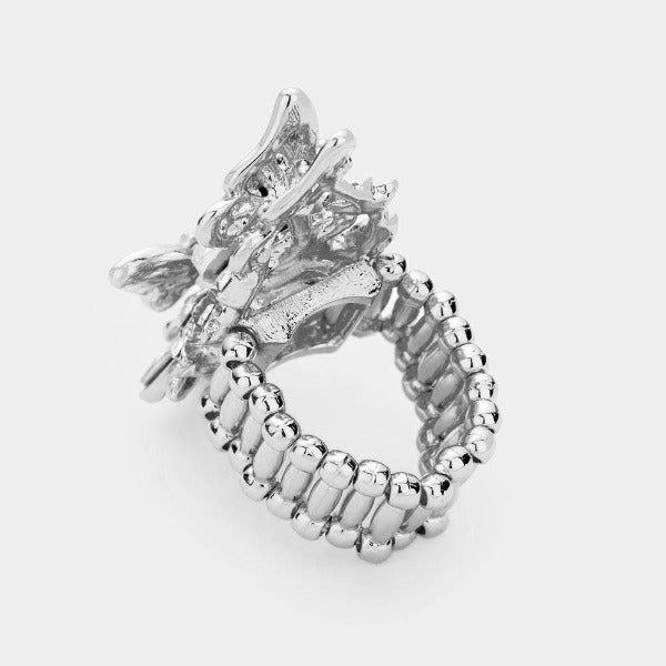 Butterfly Clear Crystal Pave Floral Stretch Ring-Ring-SPARKLE ARMAND