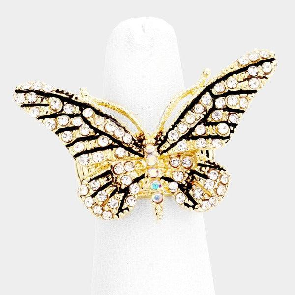 Butterfly Clear Crystal Pave Stretch Ring-Ring-SPARKLE ARMAND