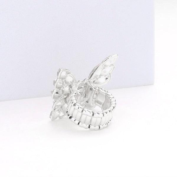 Butterfly Clear Marquise Rhinestone Silver Stretch Ring