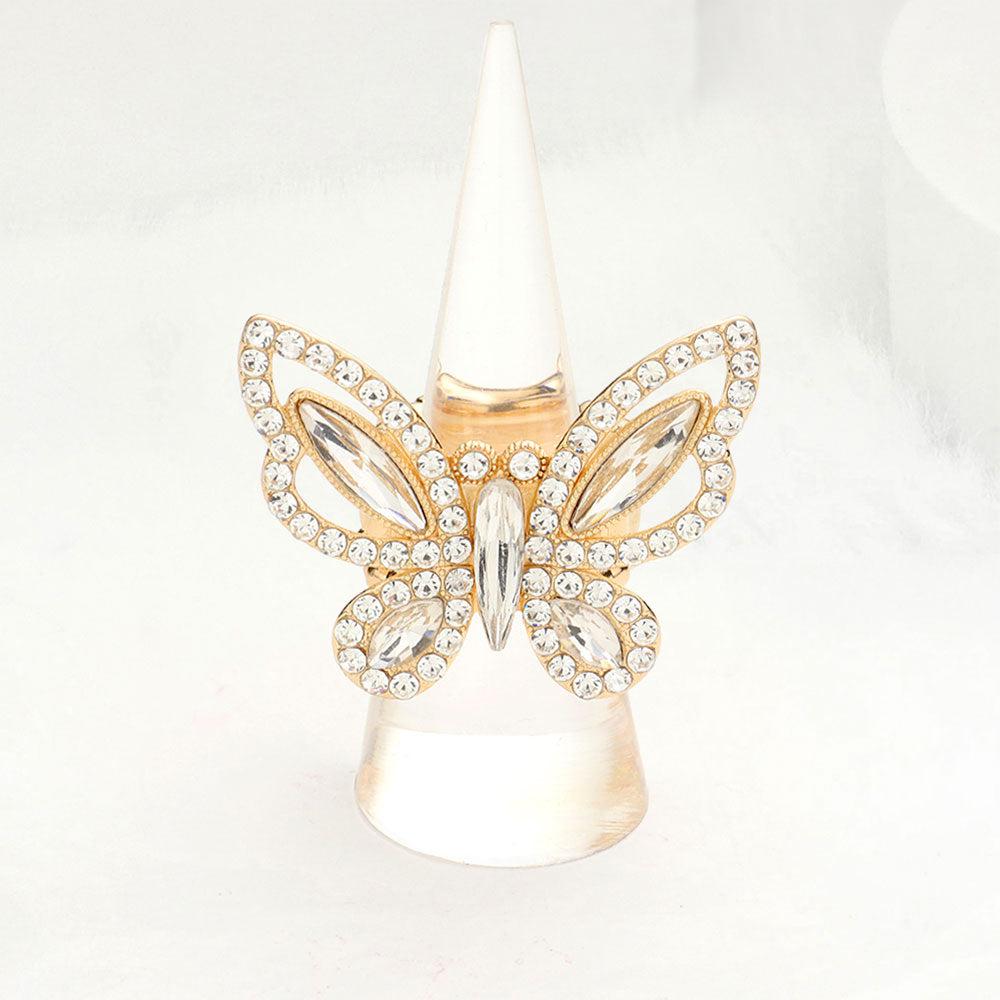 Butterfly Clear Rhinestone Embellished Stretch Ring-Ring-SPARKLE ARMAND