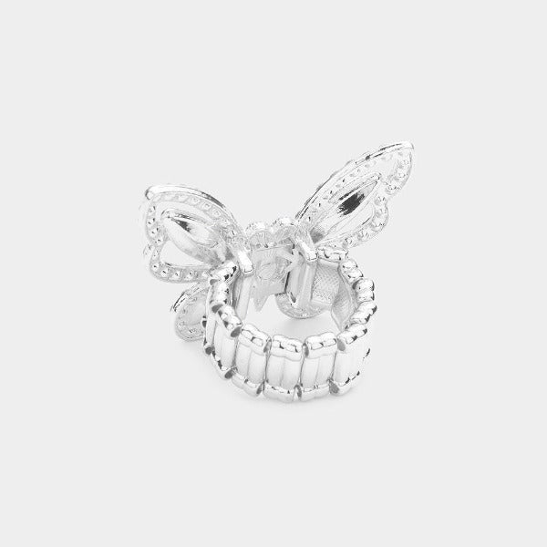 Butterfly Clear Rhinestone Silver Stretch Ring-Ring-SPARKLE ARMAND
