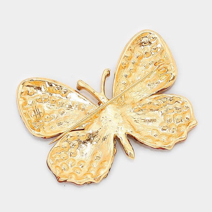 Butterfly Crystal Green Rhinestone Accented Pin Brooch