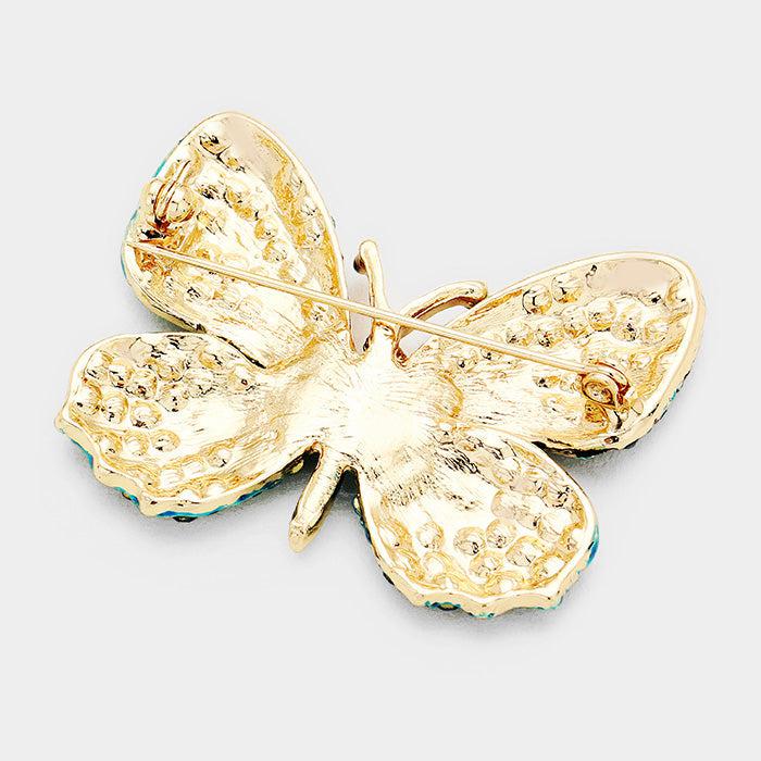 Butterfly Crystal Red Rhinestone Accented Pin Brooch