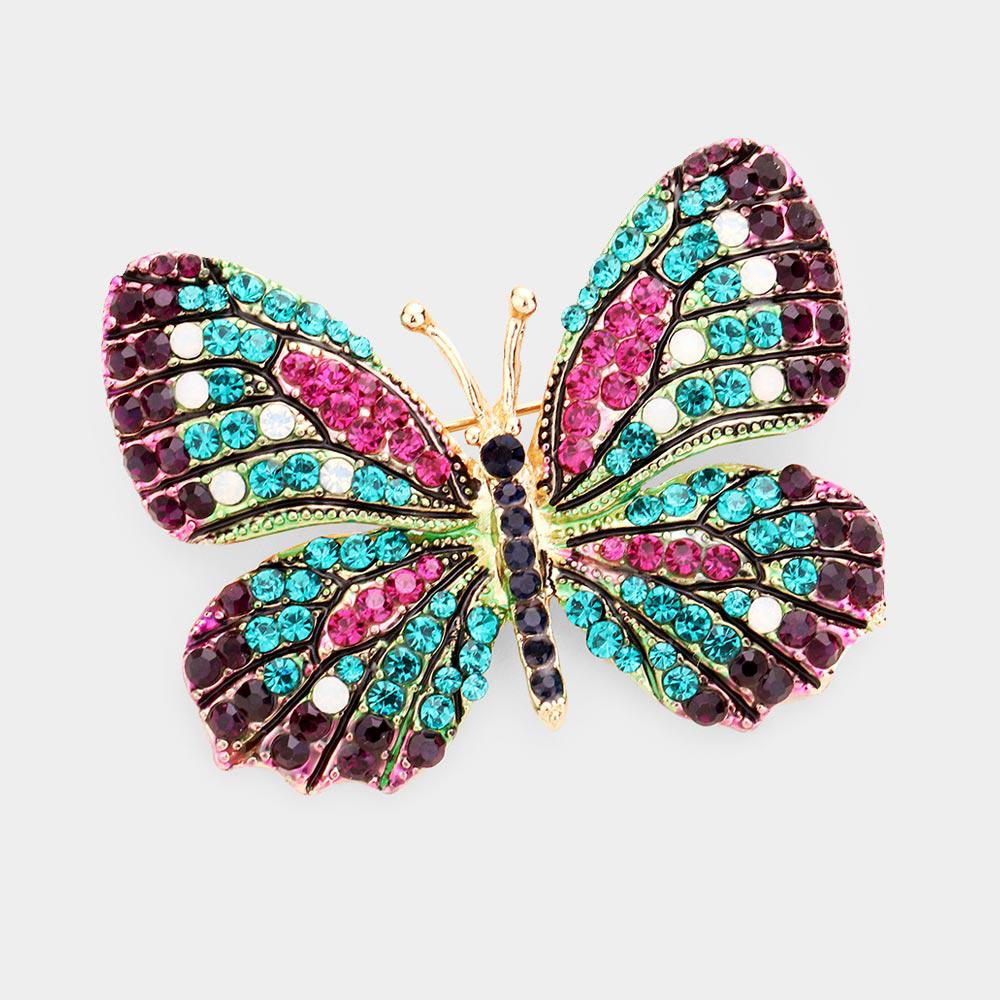 Butterfly Crystal Rhinestone Accented Pin Brooch-Brooch-SPARKLE ARMAND