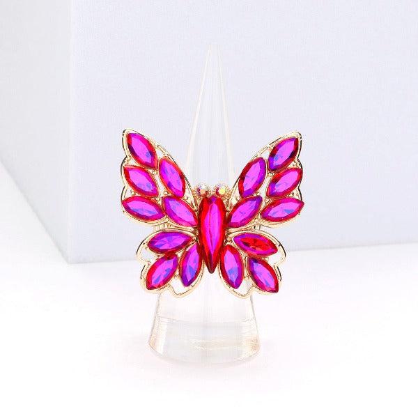 Butterfly Fuchsia Marquise Stone Cluster Stretch Ring-Ring-SPARKLE ARMAND