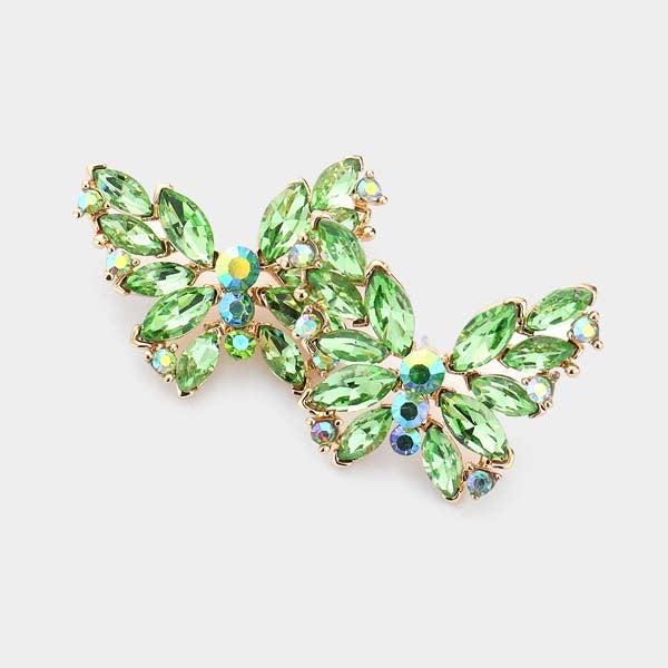 Butterfly Green Peridot Crystal Cluster Evening Earrings