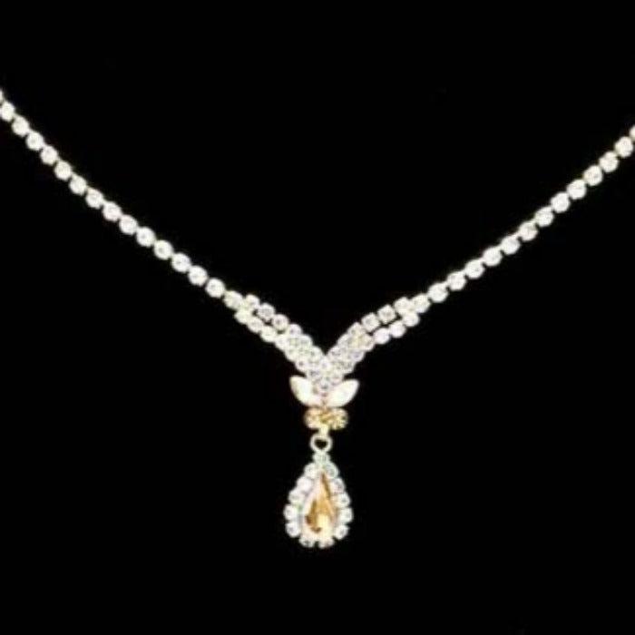 Butterfly Lt Colored Topaz Marquise Rhinestone Gold Necklace Set