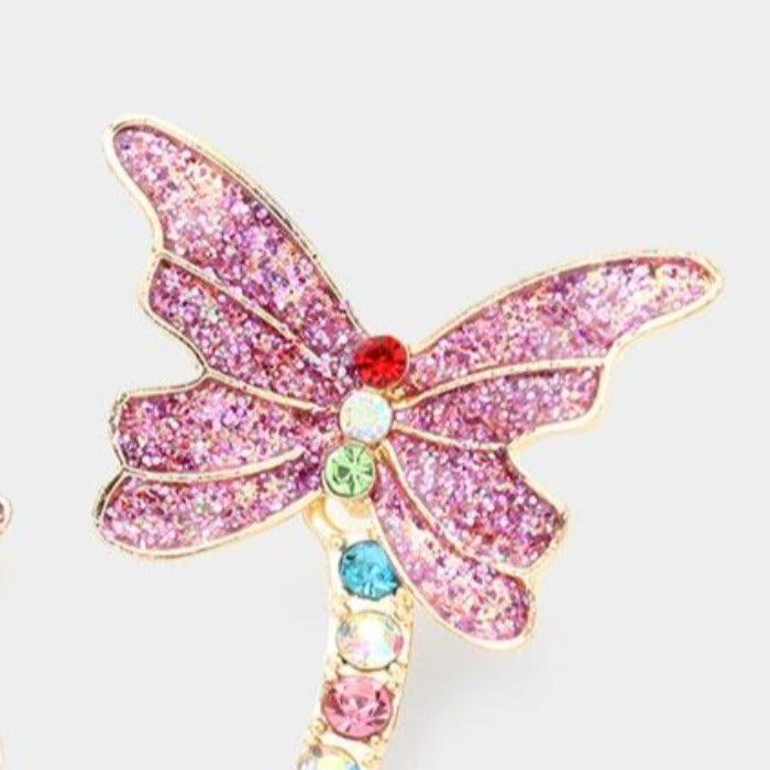 Butterfly Multi Color Flower Crystal Glitter Earrings