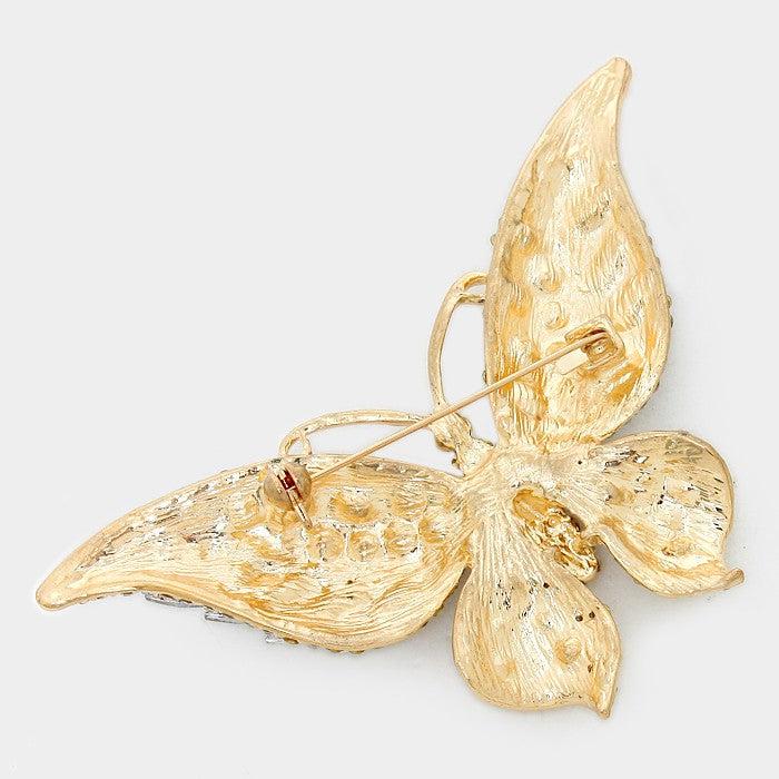 Butterfly Multi Colored Crystal Large Brooch