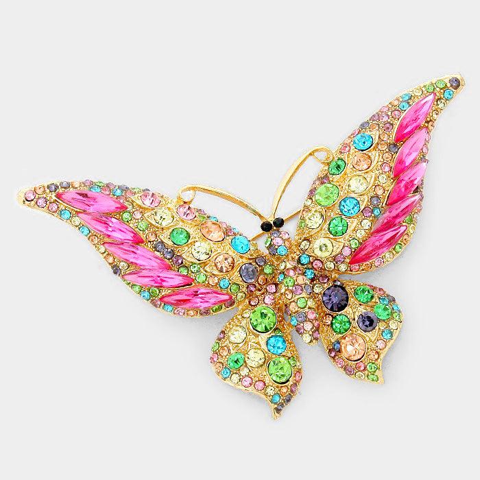 Butterfly Multi Colored Crystal Large Brooch