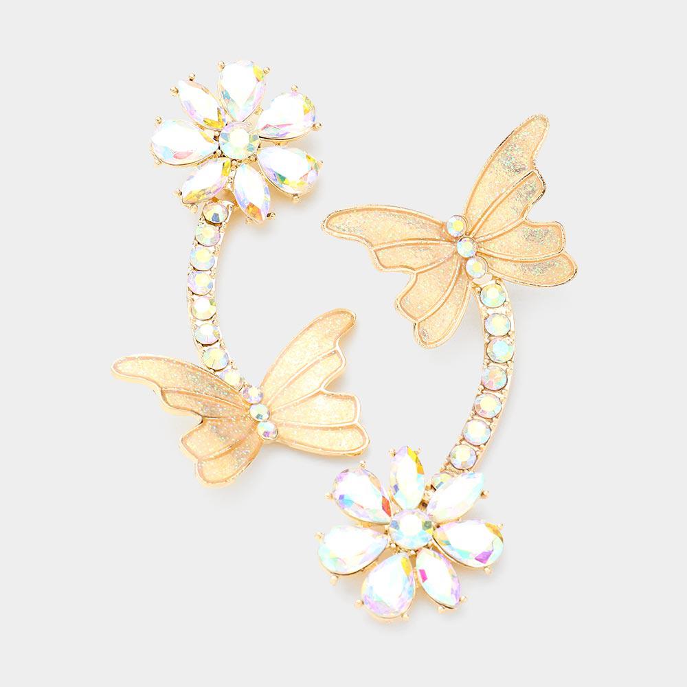 Butterfly Multi Stone Flower Crystal Glitter Earrings