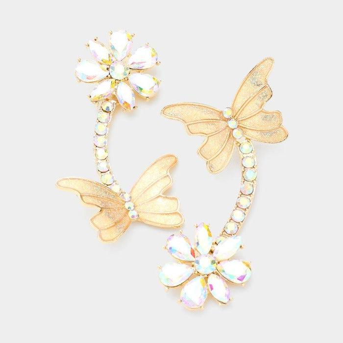 Butterfly Multi Stone Flower Crystal Glitter Earrings