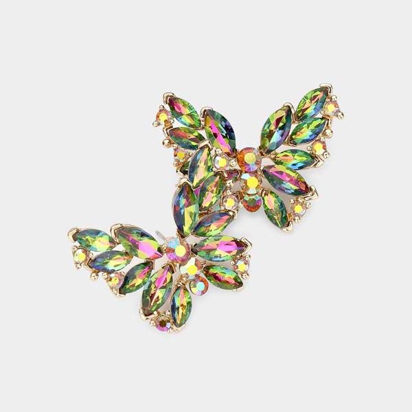 Butterfly Oil Spill Crystal Cluster Evening Earrings