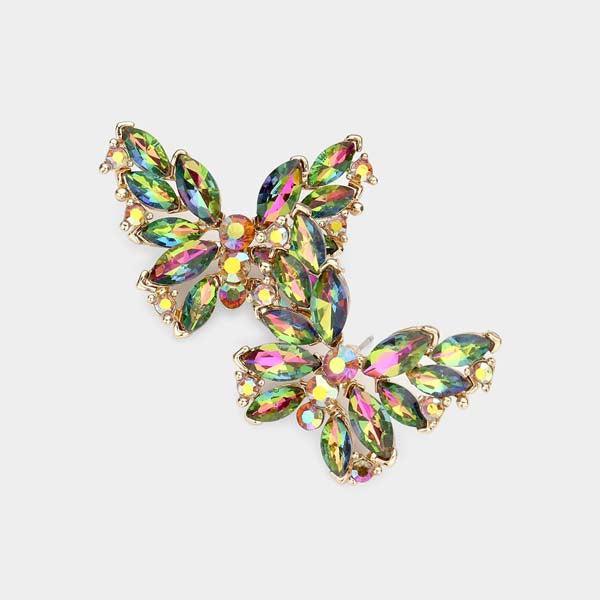 Butterfly Oil Spill Crystal Cluster Evening Earrings