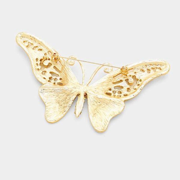 Butterfly Peridot Green & Yellow Crystal Large Brooch