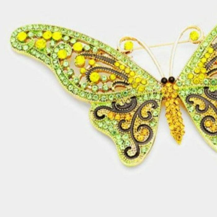 Butterfly Peridot Green & Yellow Crystal Large Brooch