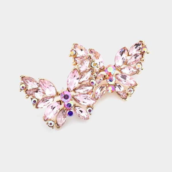 Butterfly Pink Crystal Cluster Evening Earrings