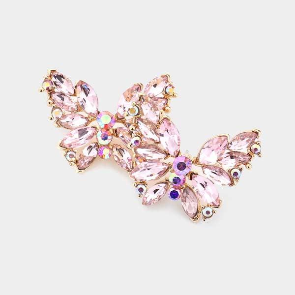 Butterfly Pink Crystal Cluster Evening Earrings