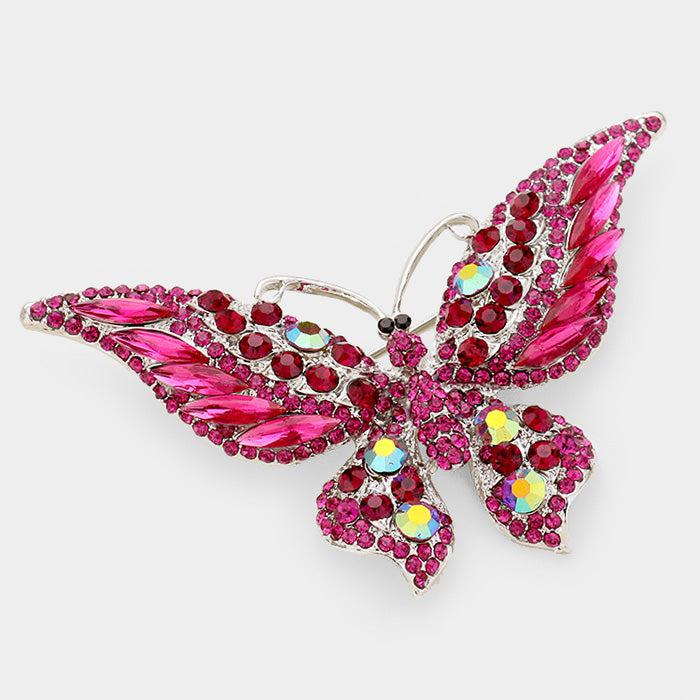 Butterfly Pink Glass Crystal Large Brooch