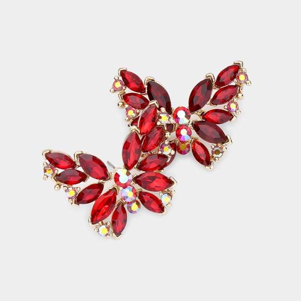 Butterfly Red Crystal Cluster Evening Earrings