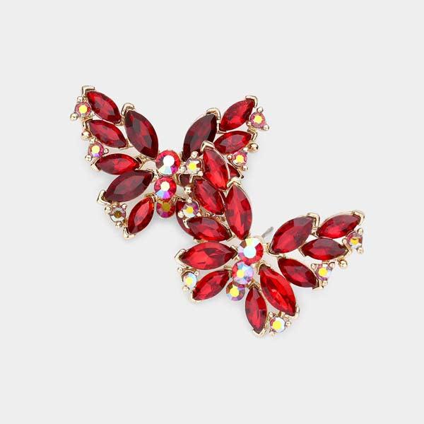 Butterfly Red Crystal Cluster Evening Earrings