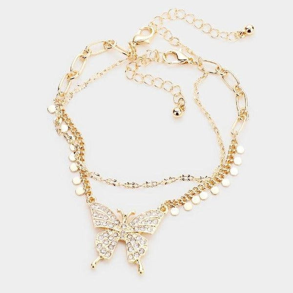 Butterfly Rhinestone Accented 2 Bracelets