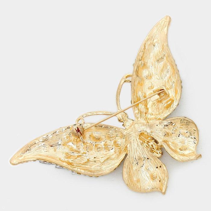 Butterfly Topaz Colored Crystal Large Brooch by Sparkle Armand