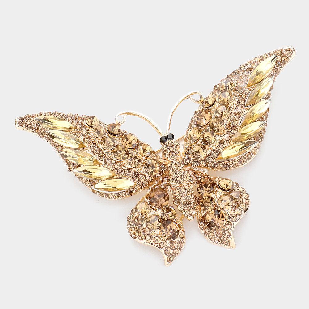Butterfly Topaz Colored Crystal Large Brooch by Sparkle Armand