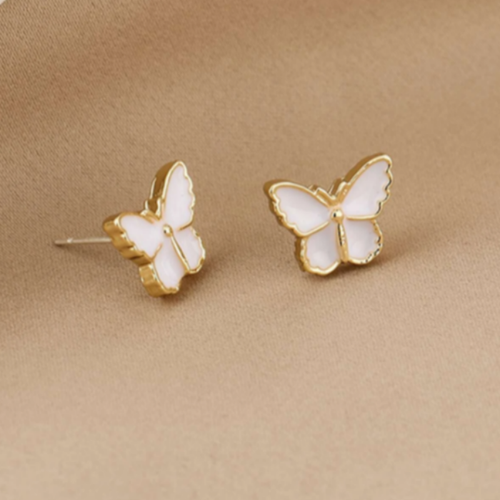 Butterfly White Stud Earrings