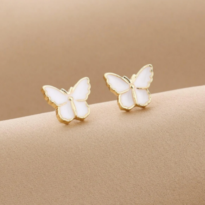 Butterfly White Stud Earrings