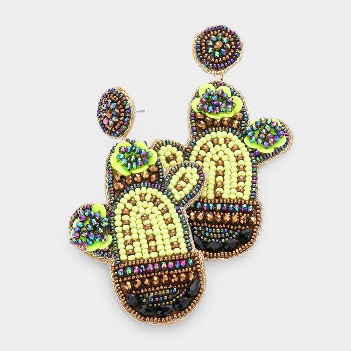 Cactus Seed Bead Dangle Earrings by Treasure Jewelry