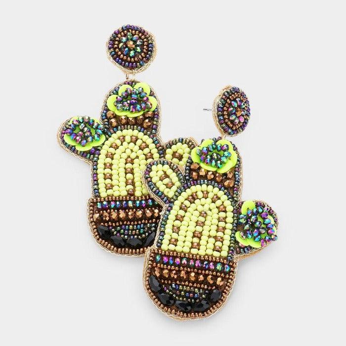 Cactus Seed Bead Dangle Earrings by Treasure Jewelry