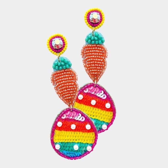 Carrot Sequin Easter Egg Link Dangle Earrings