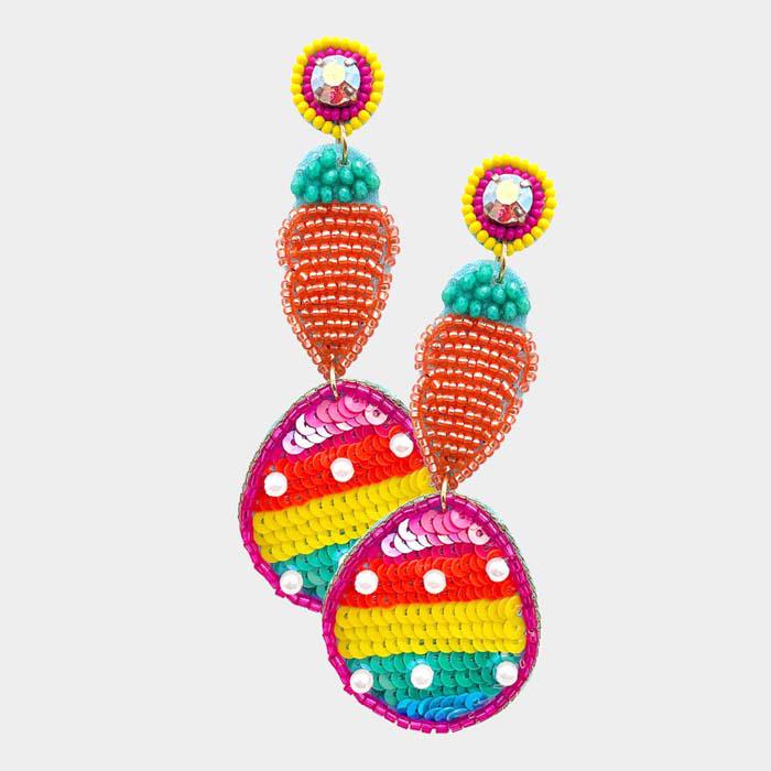 Carrot Sequin Easter Egg Link Dangle Earrings