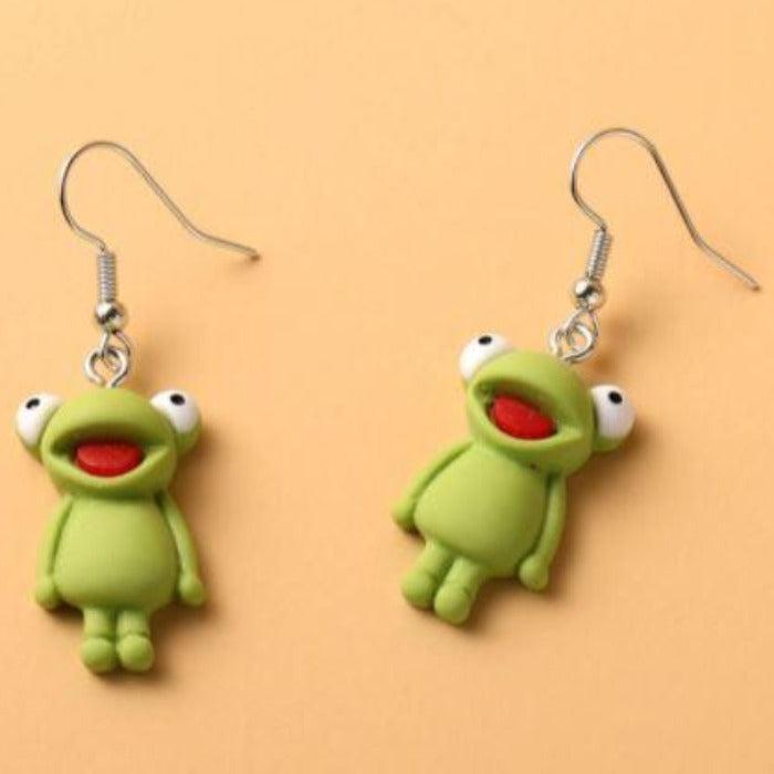 Cartoon Frog Green Earrings