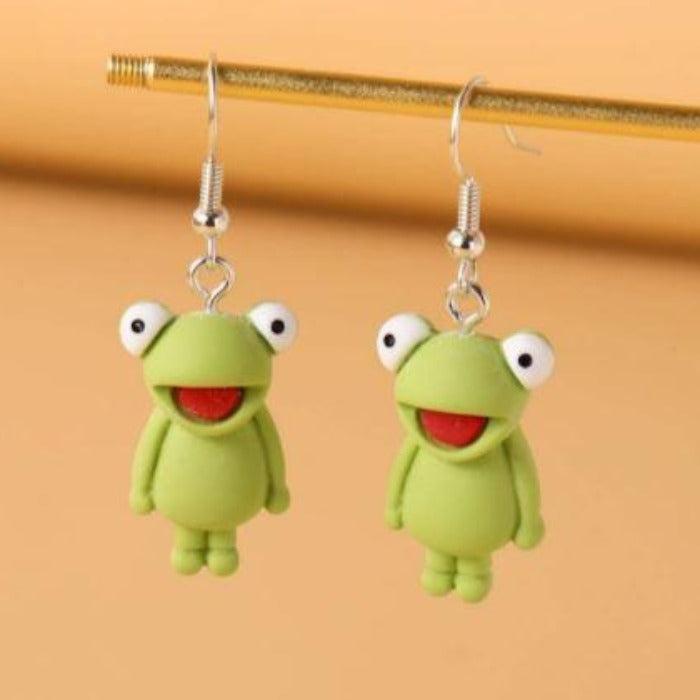 Cartoon Frog Green Earrings