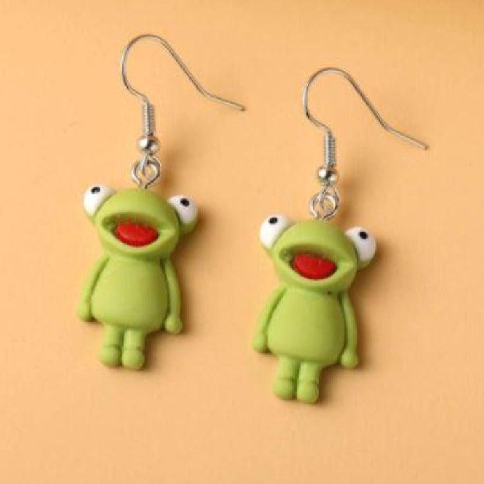 Cartoon Frog Green Earrings