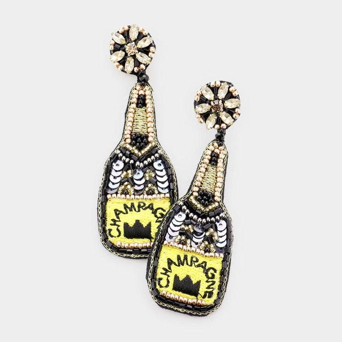 Champagne Black Sequin Crown Seed Bead Earrings-Earring-SPARKLE ARMAND
