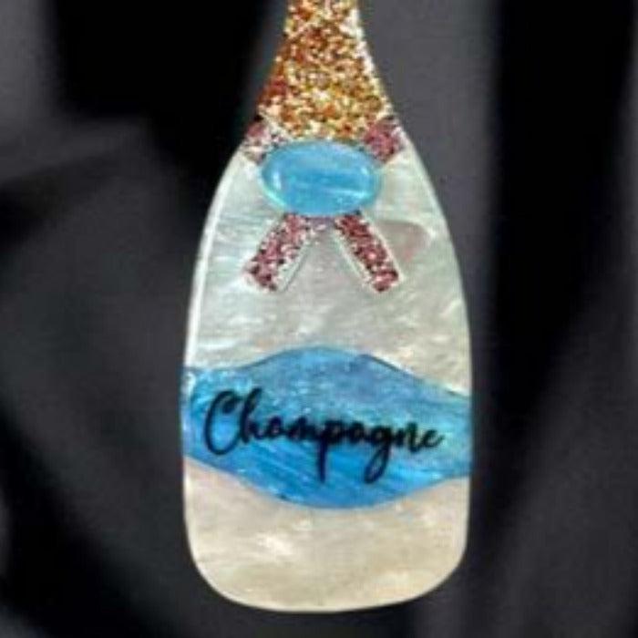 Champagne Bottle Blue Glittered Acetate Dangle Earrings