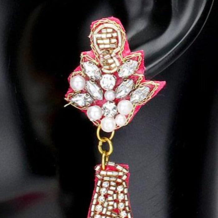 Champagne Bottle Fuchsia & Gold Seed Bead Earrings