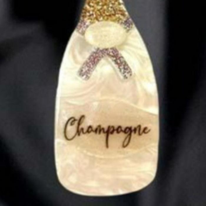 Champagne Bottle White Glittered Acetate Dangle Earrings