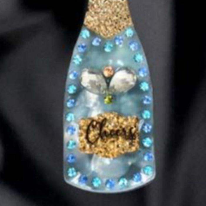 Champagne Bottle Rhinestone Blue Acetate Dangle Earrings