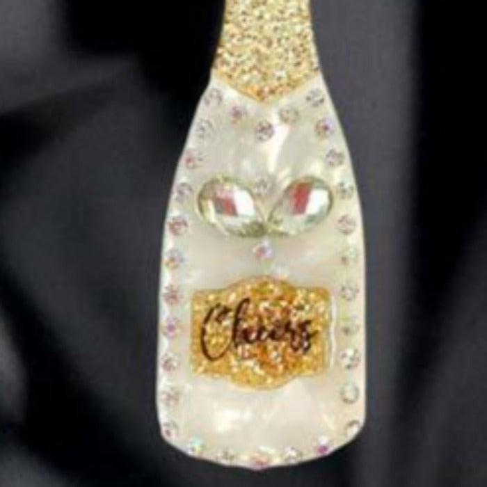 Champagne Bottle Rhinestone White Acetate Dangle Earrings