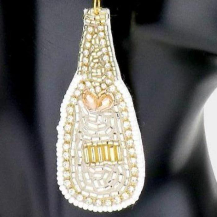 Champagne Bottle Silver & Gold Seed Bead Earrings