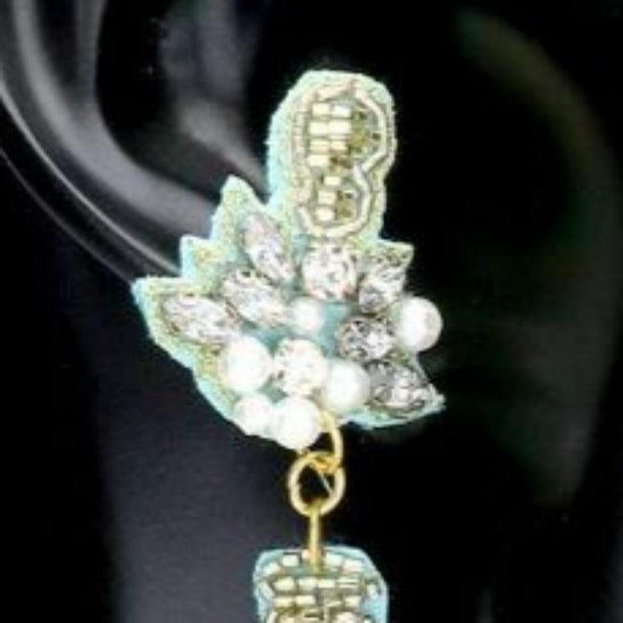 Champagne Bottle Teal Blue Seed Bead Earrings