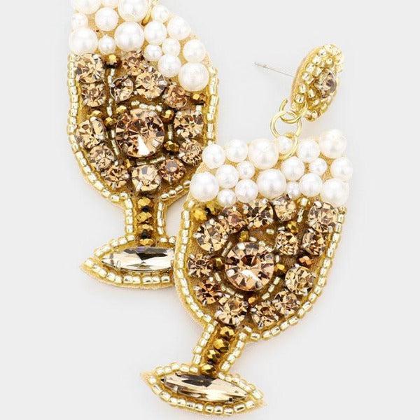 Champagne Glass Pearl & Rhinestone Earrings-Earring-SPARKLE ARMAND