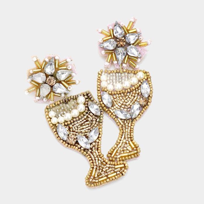 Cocktail Pearl & Rhinestone Dangle Earrings by FABULOUS MJ